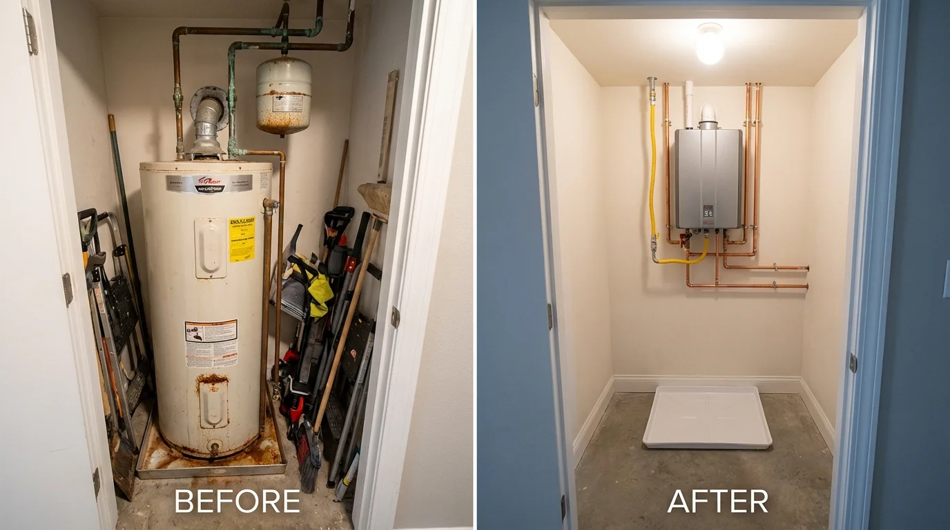 Tank water heater versus wall-mounted tankless unit comparison for Niles, OH homeowners