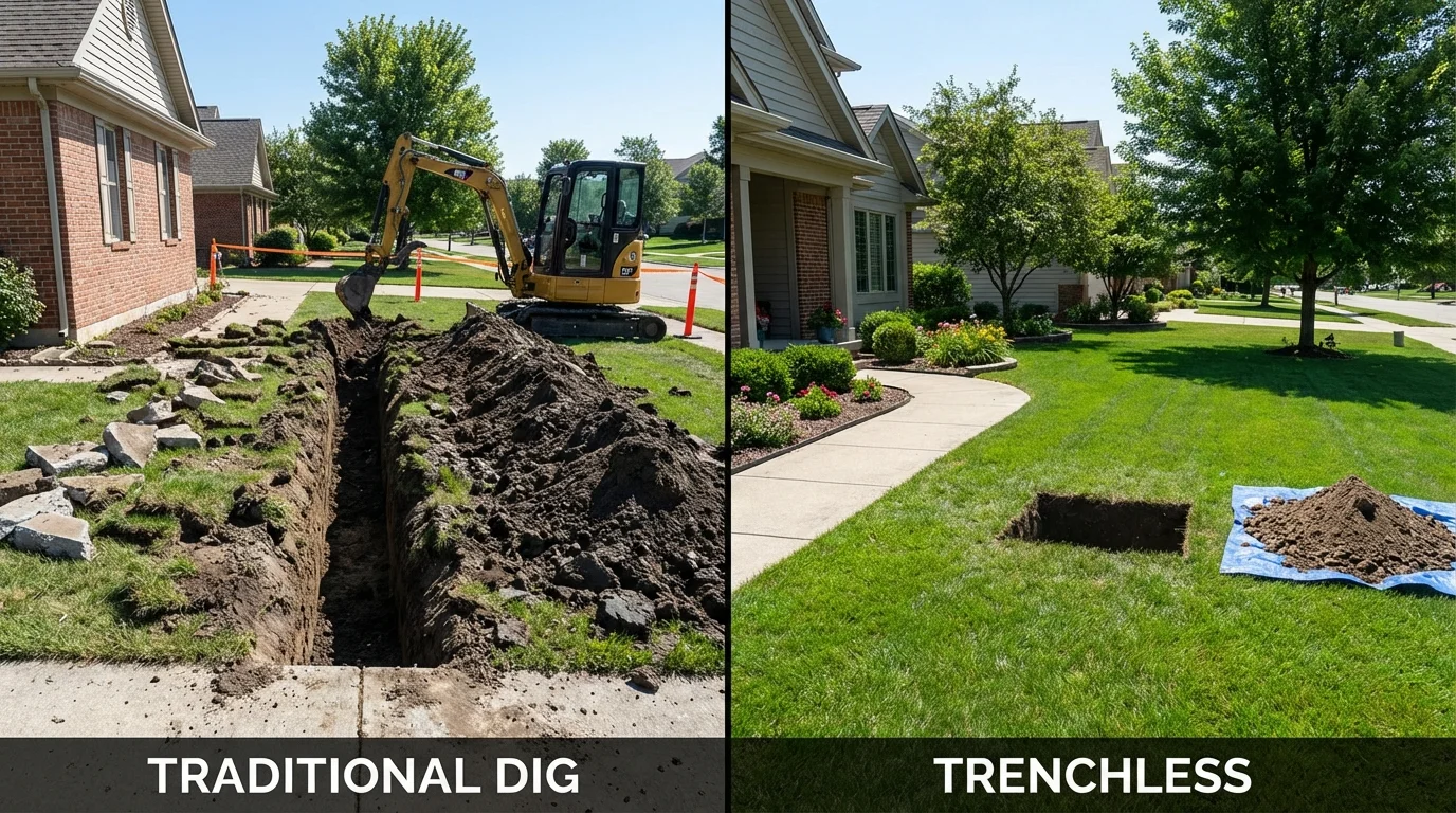 Trenchless sewer repair with minimal yard damage versus traditional excavation in Niles, OH